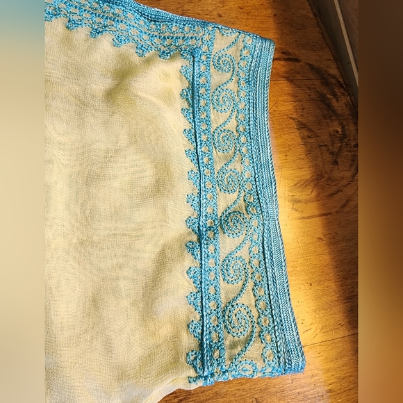 Calypso Saint Barth St. Barth silk beach cover-up 0 S M aqua yellow beachy VGUC - Picture 9 of 15